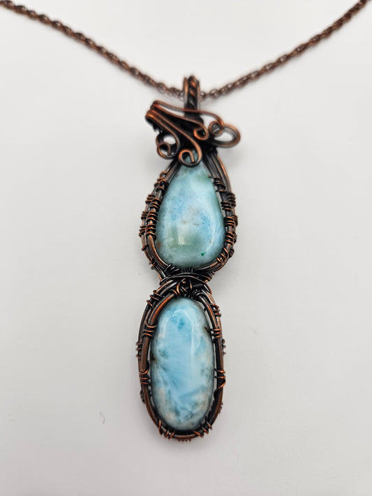 Larimar Copper Wire Wrapped Necklace