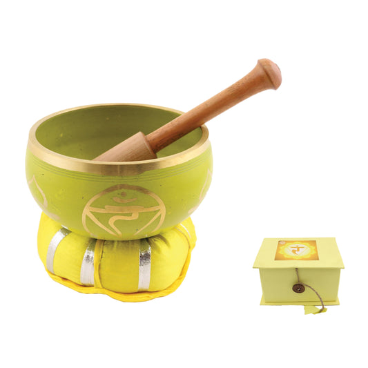 Yellow 7 Chakras Singing Bowl with Cushion, Stick and Box