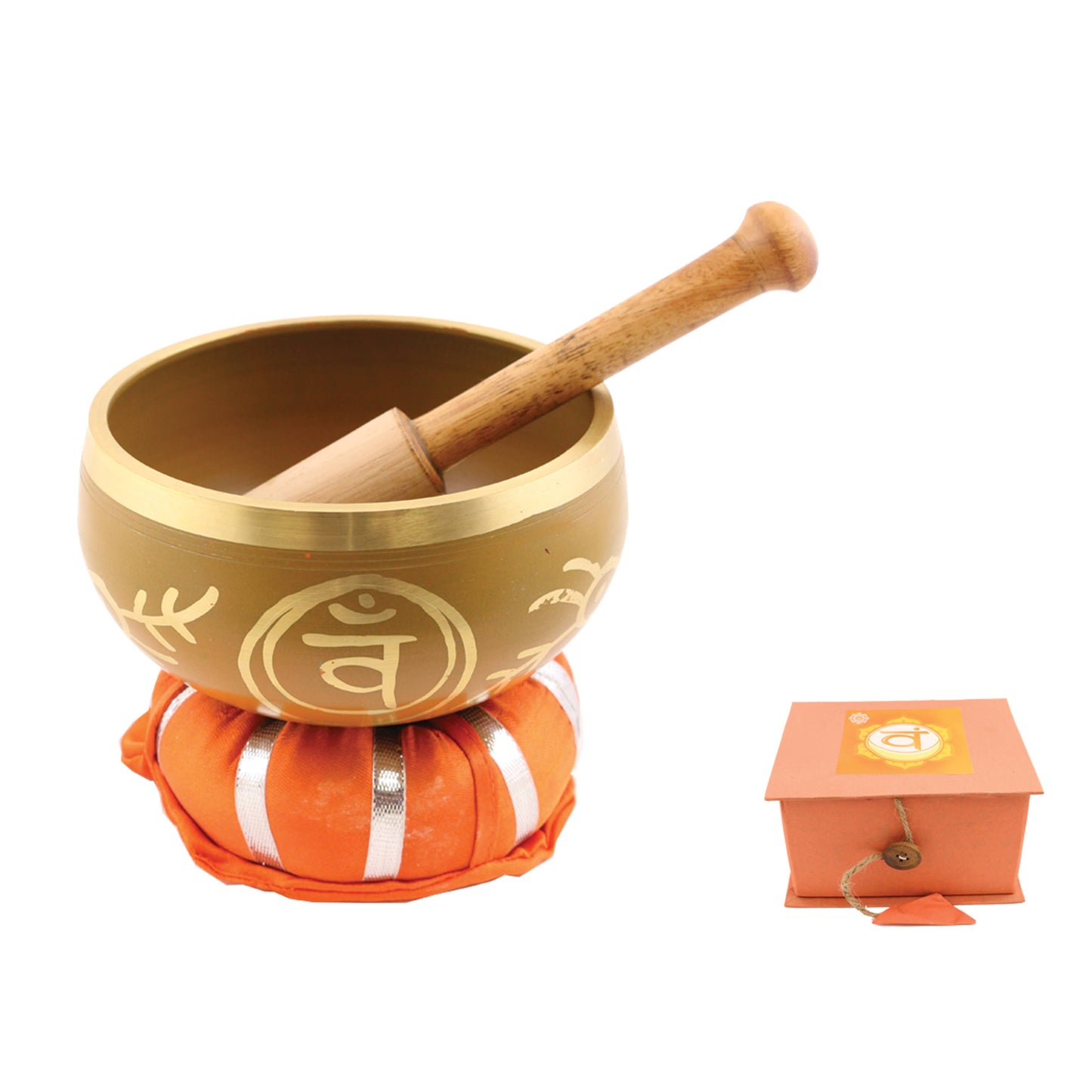Orange 7 Chakras Singing Bowl with Cushion, Stick and Box