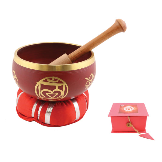 Red 7 Chakras Singing Bowl with Cushion, Stick and Box