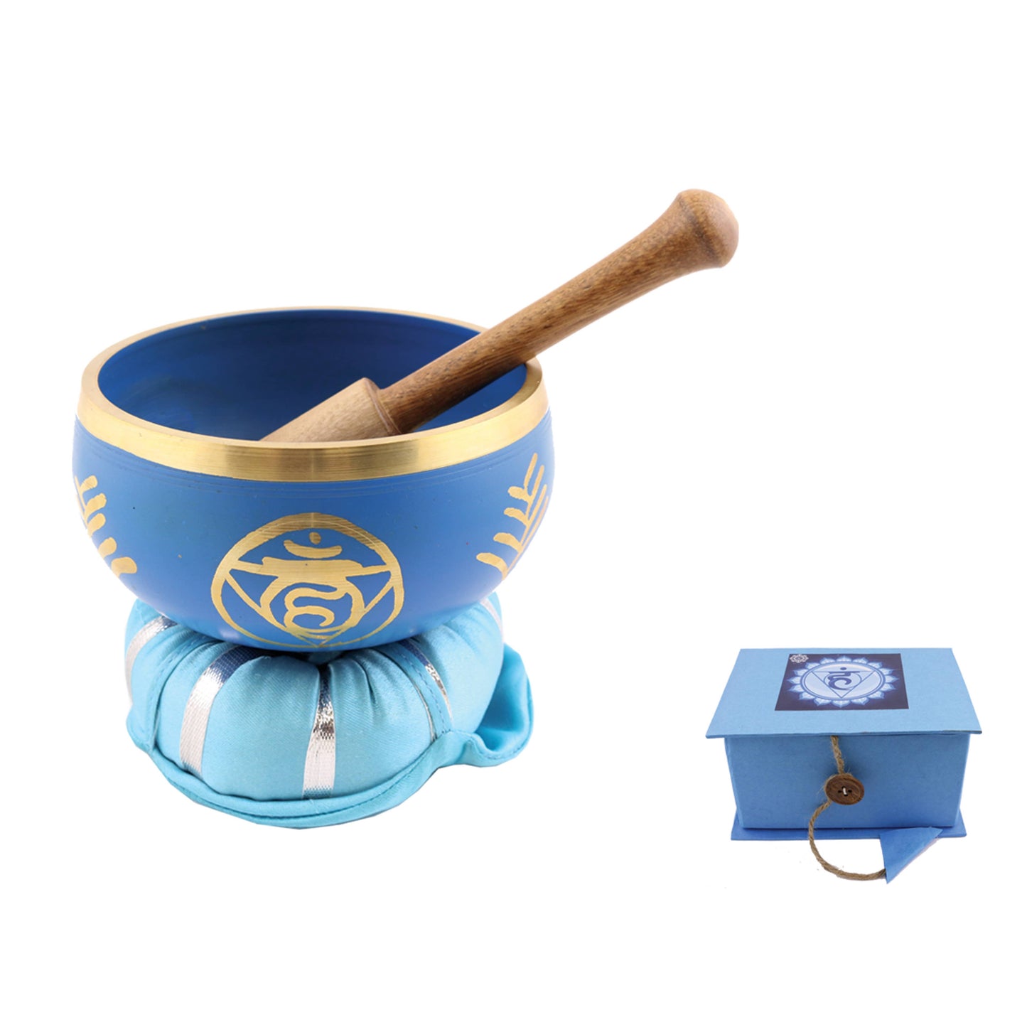 Light Blue 7 Chakra Singing Bowl w/ Cushion, Stick and Box
